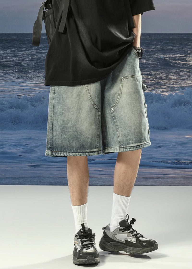 Denim Blue Lace Up Pockets Shorts Summer