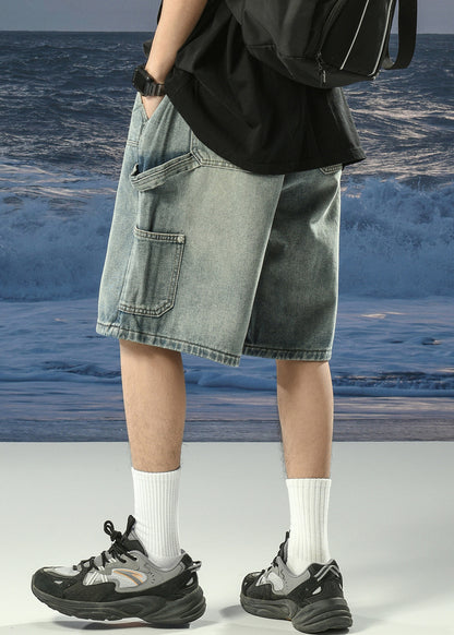 Denim Blue Lace Up Pockets Shorts Summer