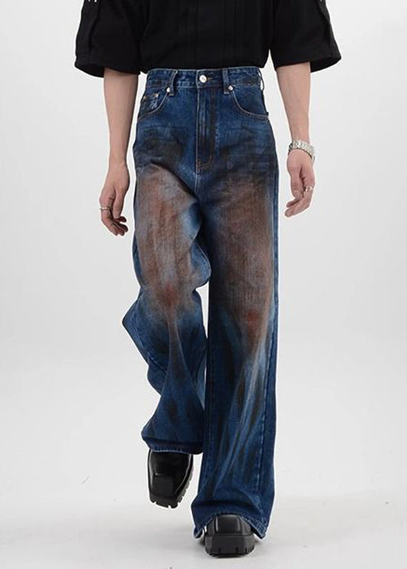 Denim Blue Patchwork High Waist Pants