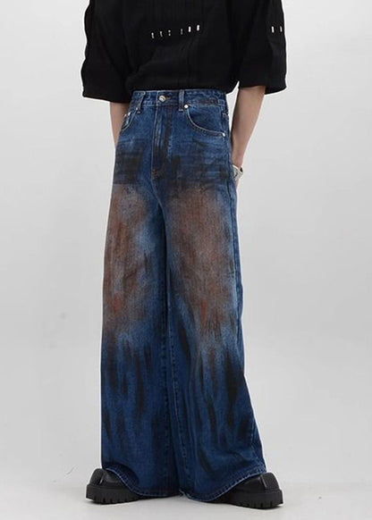Denim Blue Patchwork High Waist Pants