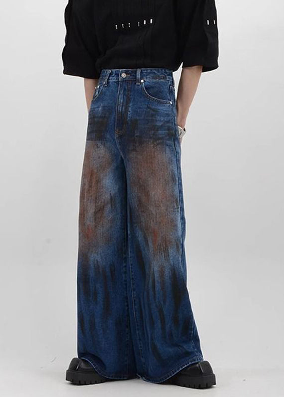Denim Blue Patchwork High Waist Pants