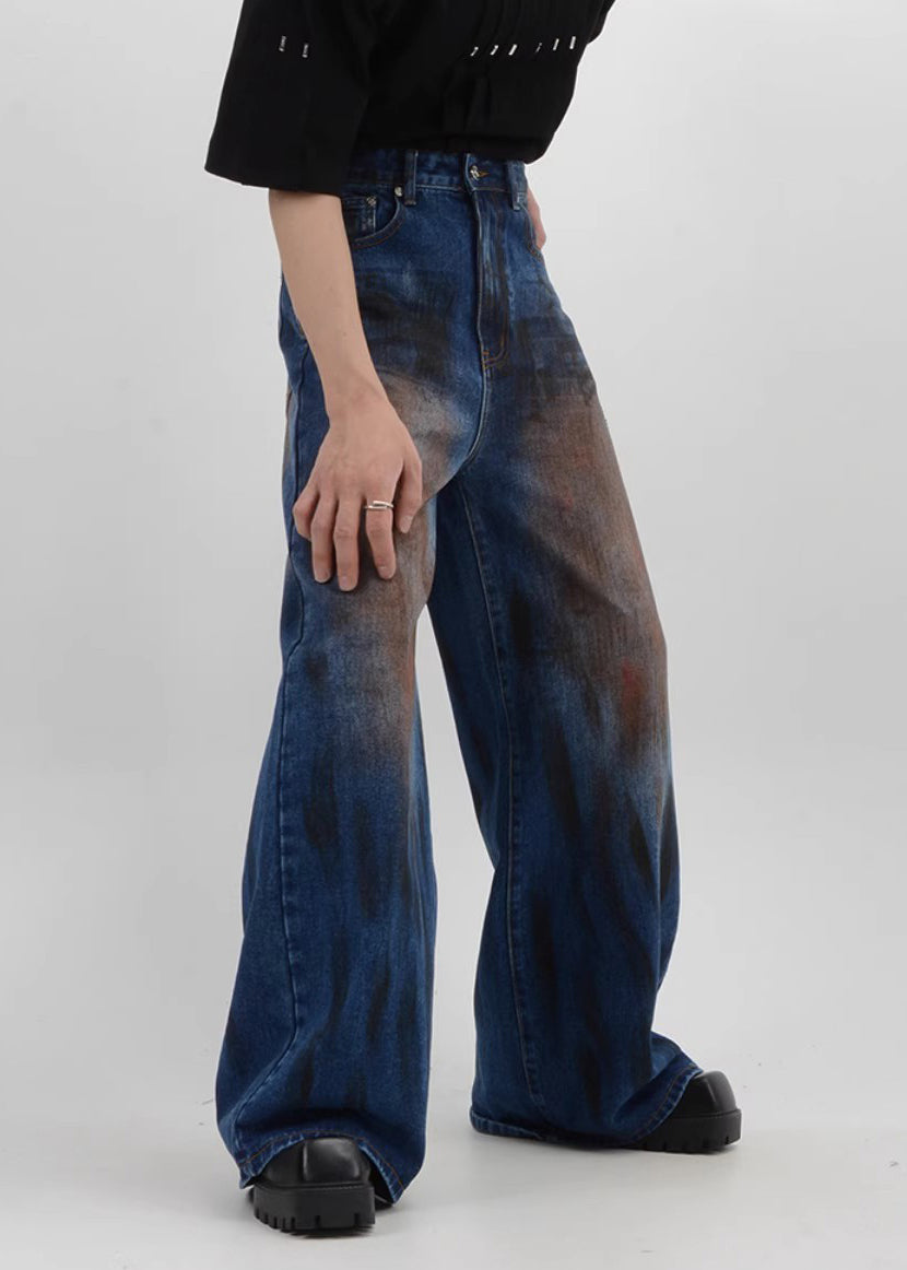 Denim Blue Patchwork High Waist Pants