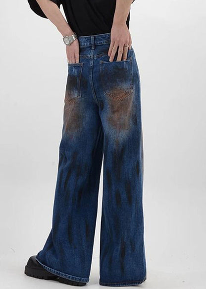 Denim Blue Patchwork High Waist Pants