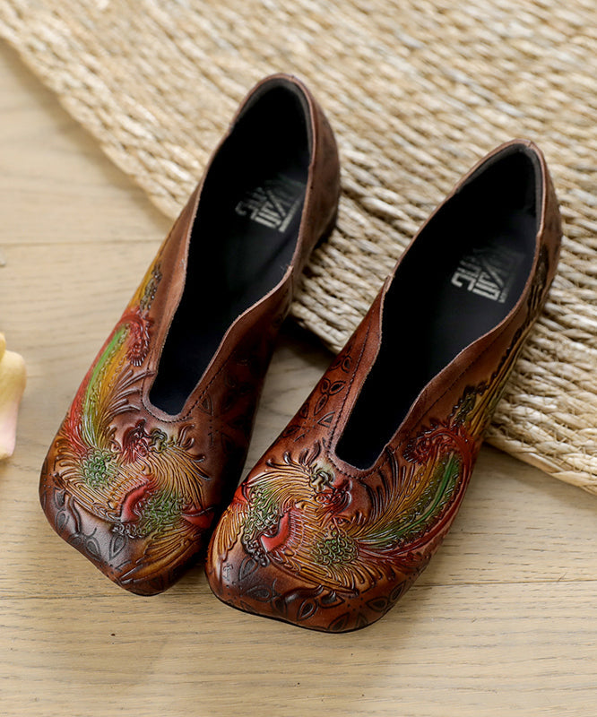 Embossed Flat Shoes for Grey Cowhide Leather