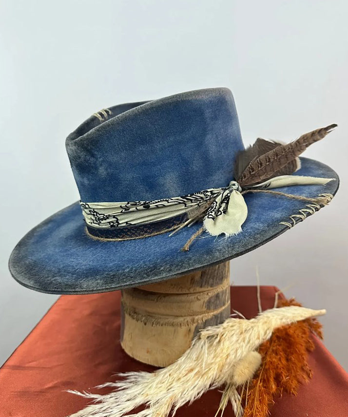 Style Blue Wool Cowboy Hat
