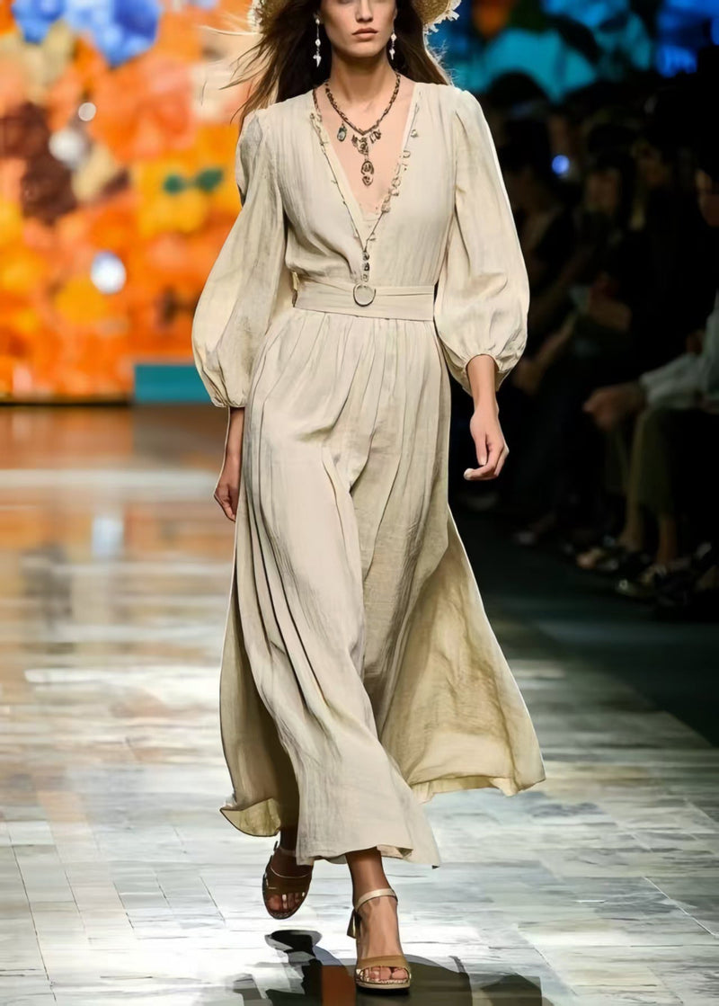 Exra Large Hem Linen Maxi Dress Bracelet Sleeve
