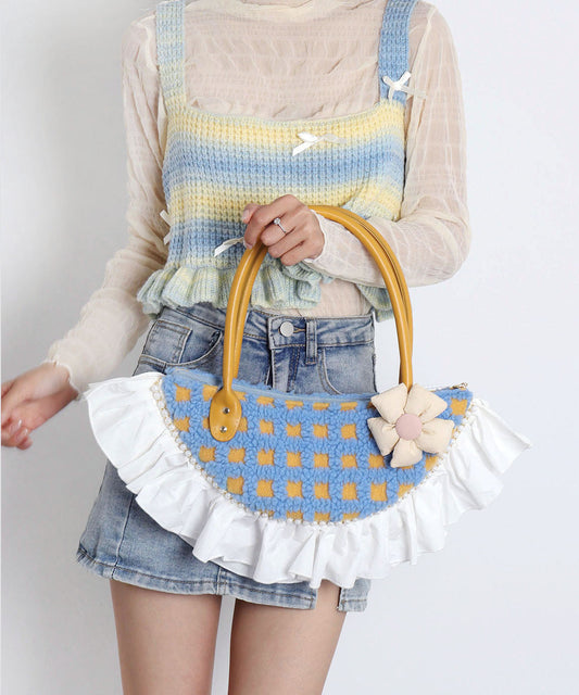Fan-shaped Patchwork Ruffles Wool Tote Bag