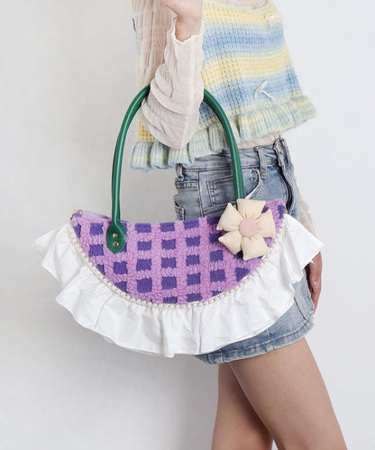 Fan-shaped Patchwork Ruffles Wool Tote Bag