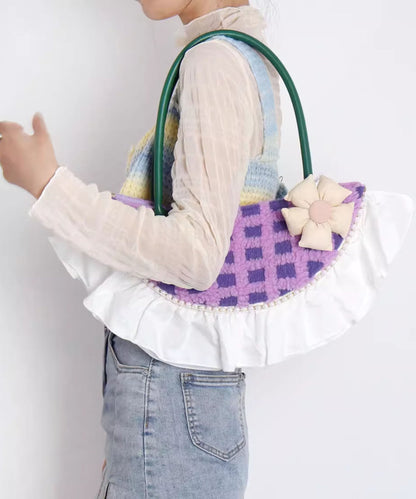 Fan-shaped Patchwork Ruffles Wool Tote Bag
