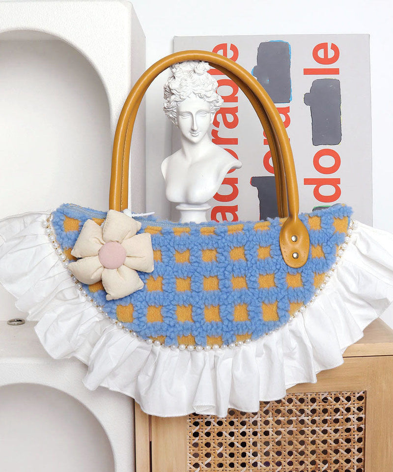 Fan-shaped Patchwork Ruffles Wool Tote Bag