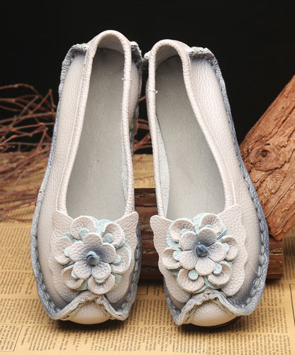 Splicing Penny Loafers Light Grey Cowhide Leather