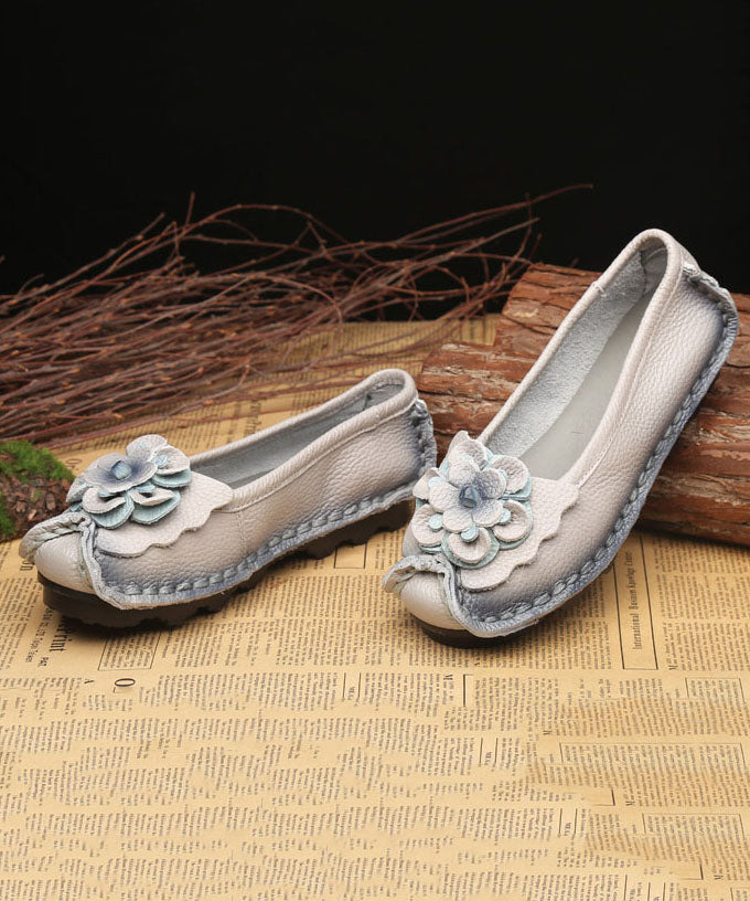 Splicing Penny Loafers Light Grey Cowhide Leather