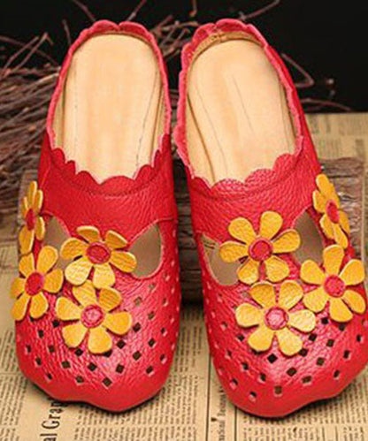 Splicing Red Cowhide Leather Slide Sandals
