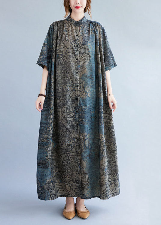 Stand Collar Patchwork Cotton Shirts Dresses Summer