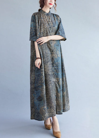 Stand Collar Patchwork Cotton Shirts Dresses Summer