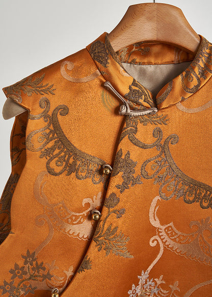 Golden Jacquard Chinese Button Silk Vests Spring