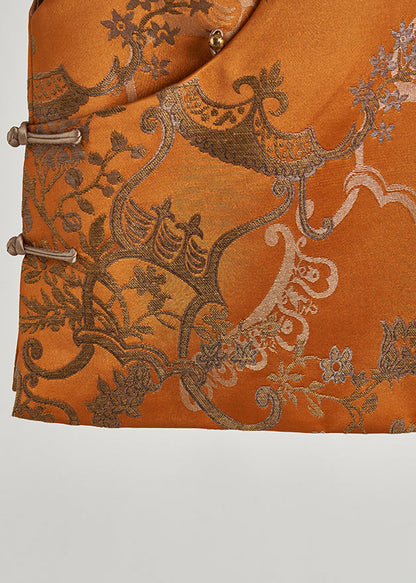 Golden Jacquard Chinese Button Silk Vests Spring