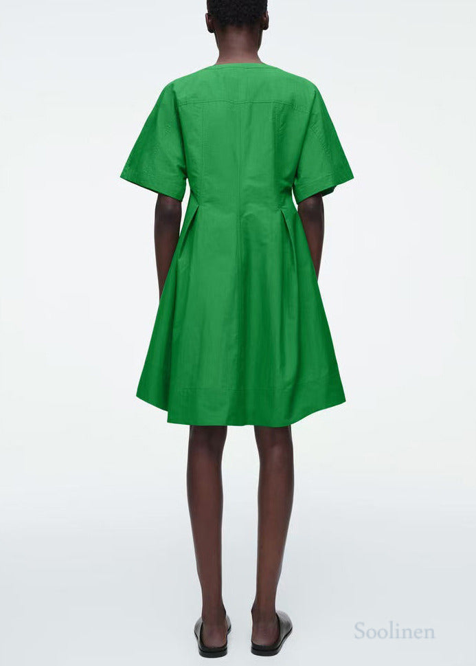 Grass Green V Neck Cotton Work Dress Summer