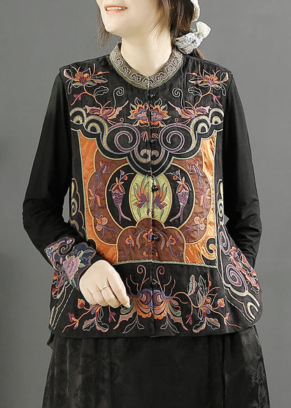 Green Collar Embroidered Wear on Both Sides Cotton Vest Fall