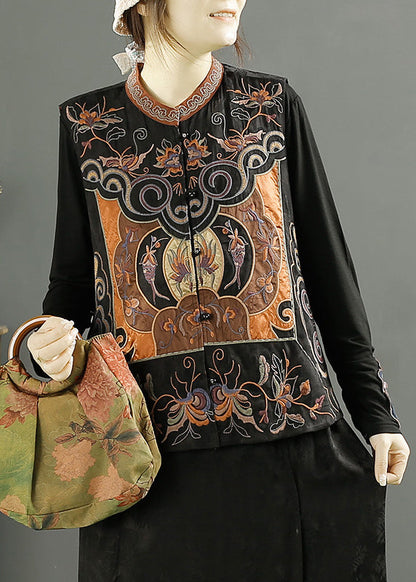 Green Collar Embroidered Wear on Both Sides Cotton Vest Fall