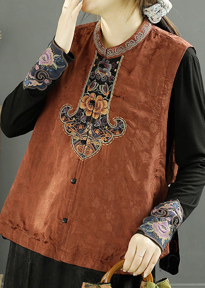 Green Collar Embroidered Wear on Both Sides Cotton Vest Fall