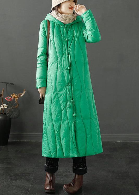 Green Hooded Tasseled Chinese Button Cotton Coats Winter