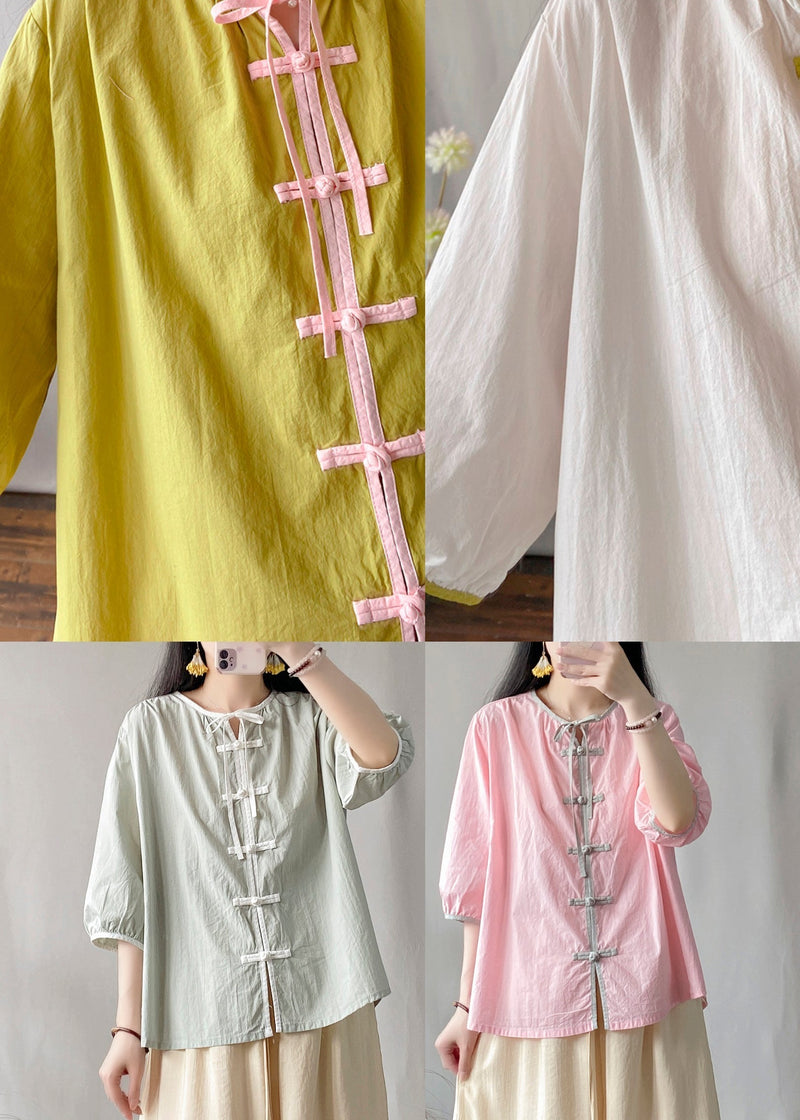 Green Lace Up Chinese Button Cotton Shirt Bracelet Sleeve