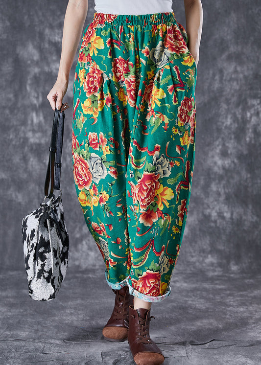 Green Oversized Print Cotton Harem Pants Summer
