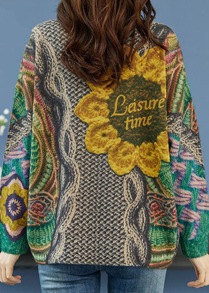 Green Oversized Print Thick Wool Knit Top Winter