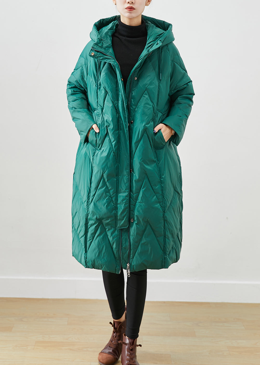 Green Oversized Thick Fine Cotton Filled Puffers Jackets Winter