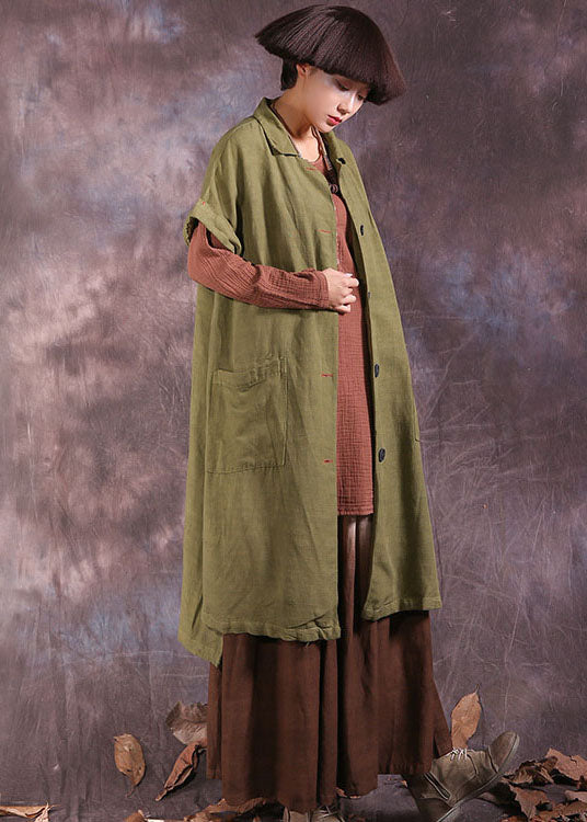 Green Peter Pan Collar Button Cotton Coat Short Sleeve
