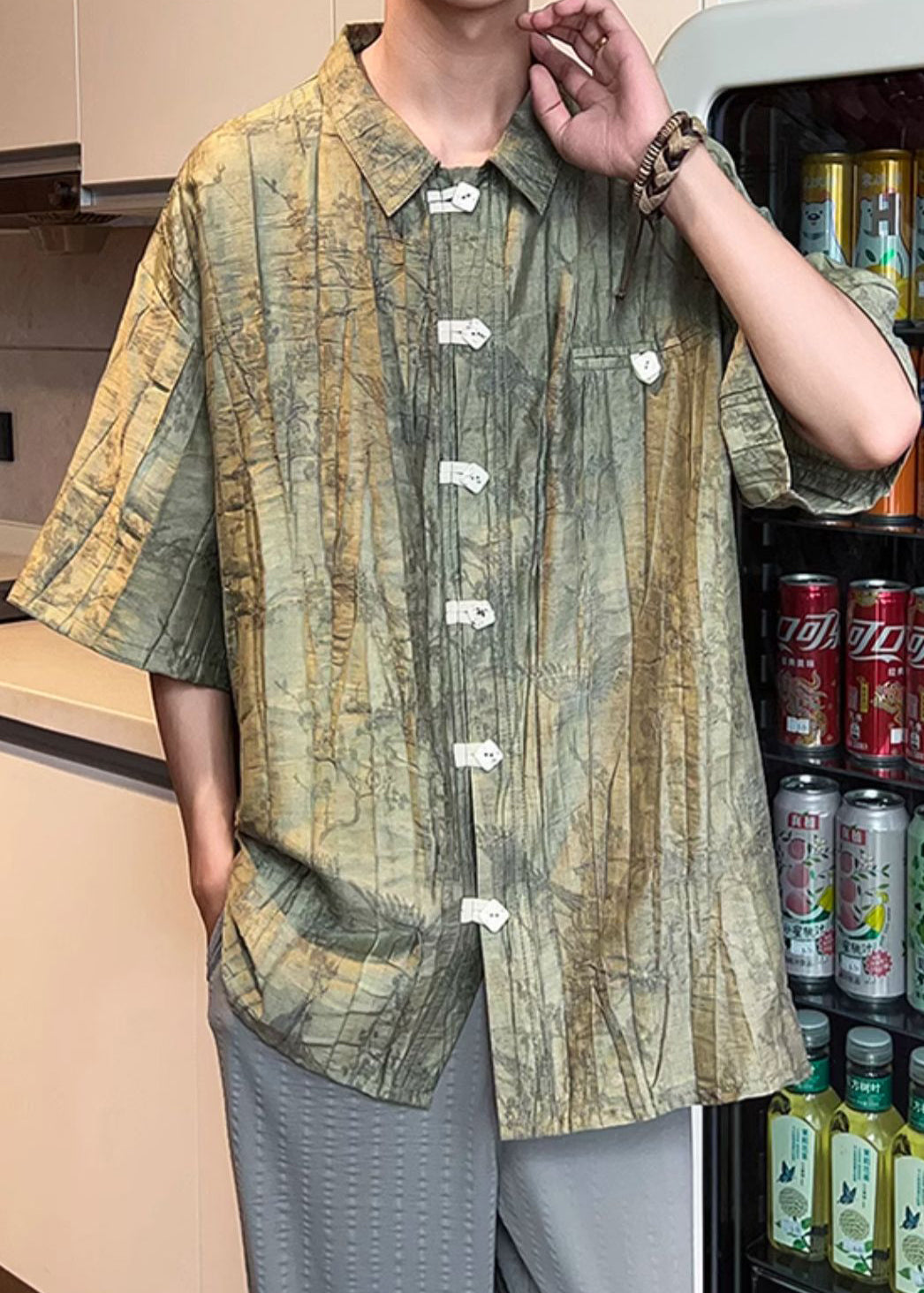Green Peter Pan Collar Button Cotton Shirts Summer