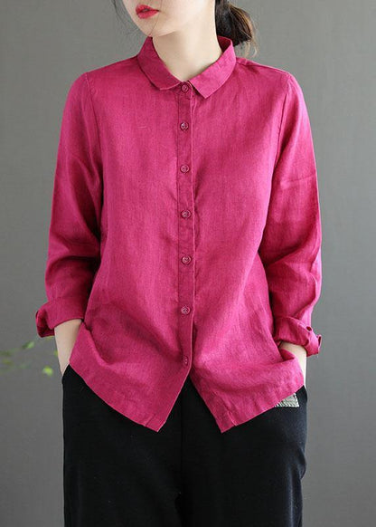 Vintage Green Peter Pan Collar Patchwork Summer Linen Blouses Long Sleeve