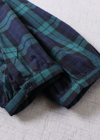 Green Peter Pan Collar Plaid Cotton Dress Spring