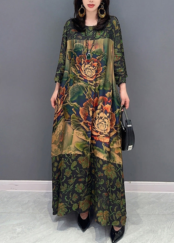 Green Print Cozy Maxi Dress Spring
