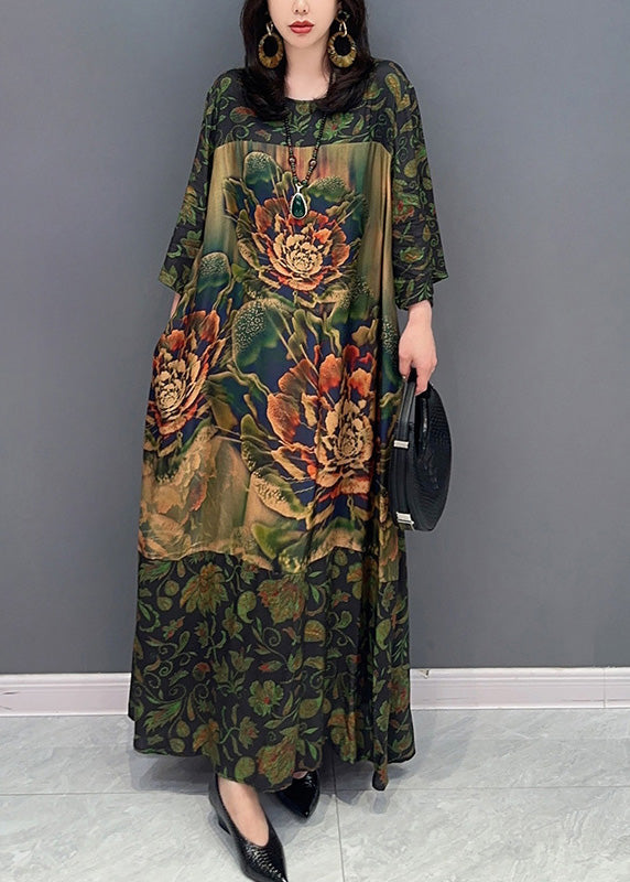 Green Print Cozy Maxi Dress Spring
