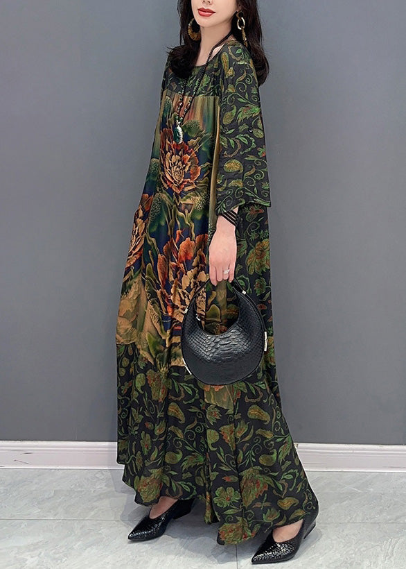 Green Print Cozy Maxi Dress Spring