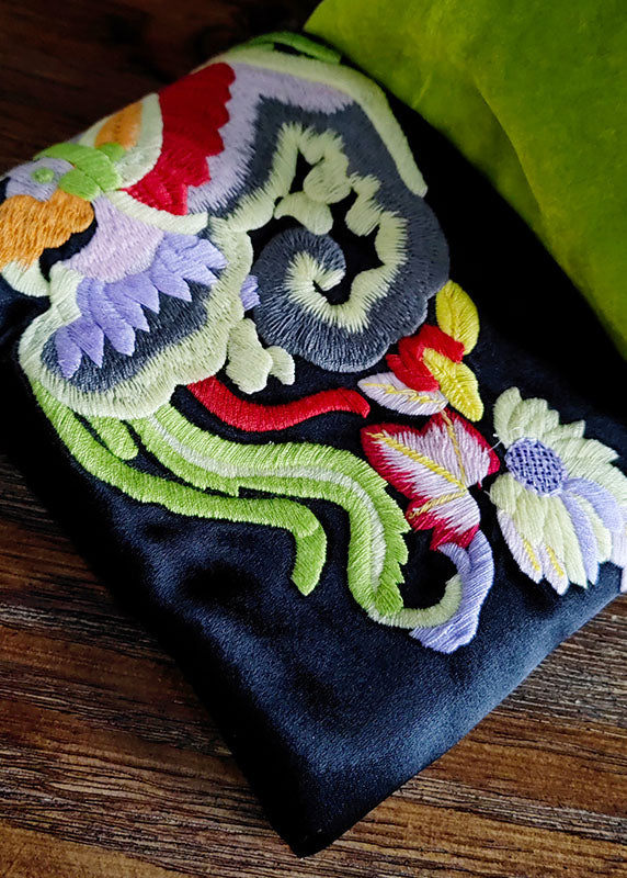 Green Stand Collar Embroideried Button Silk Velour Outwear Spring