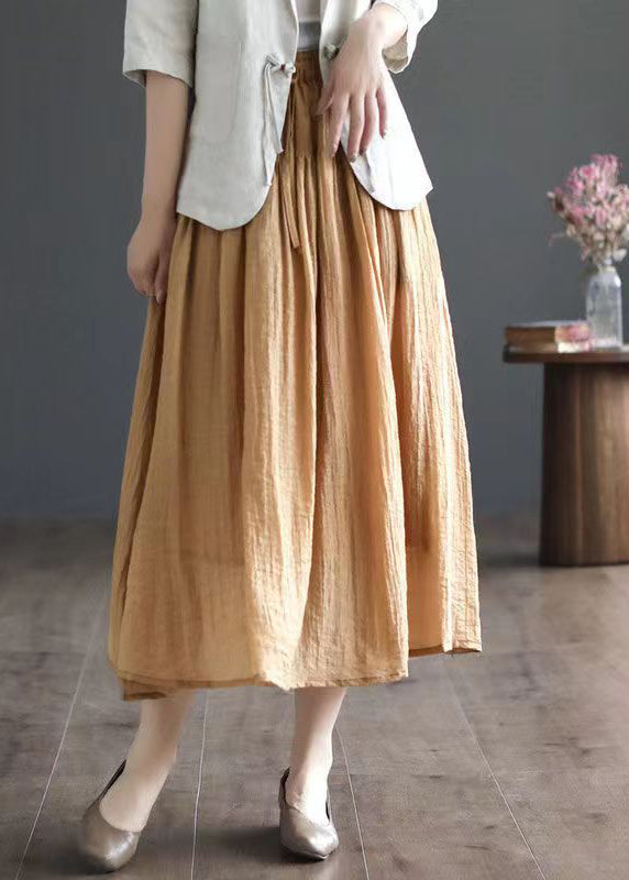Green Wrinkled Elastic Waist Patchwork Cotton Skirt Summer