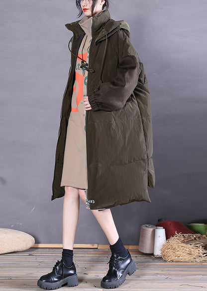 Green Zip Up Fine Duck Down Puffer Coat Winter