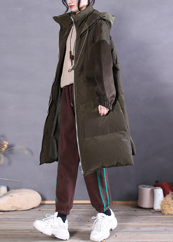 Green Zip Up Fine Duck Down Puffer Coat Winter