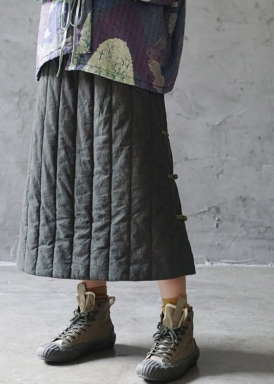 Green Elastic Waist Drawstring Fine Cotton Filled Skirts Winter