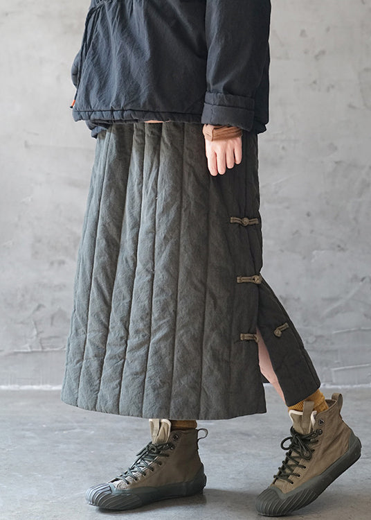 Green Elastic Waist Drawstring Fine Cotton Filled Skirts Winter