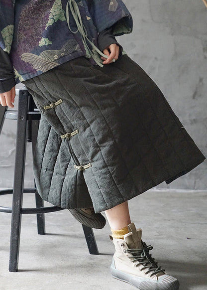 Green Elastic Waist Drawstring Fine Cotton Filled Skirts Winter