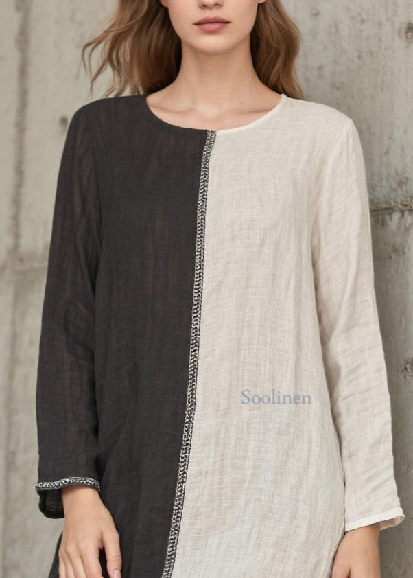 Grey Asymmetrical Patchwork Side Open Cotton Vacation Dresses Spring