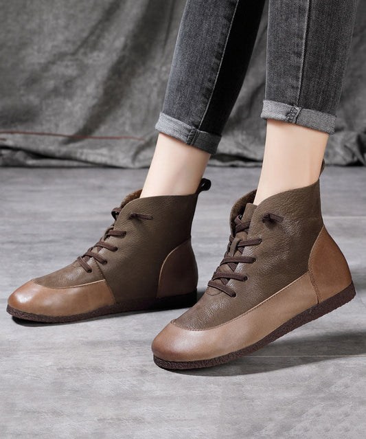 Grey Boots Cowhide Leather Art Splicing Boots