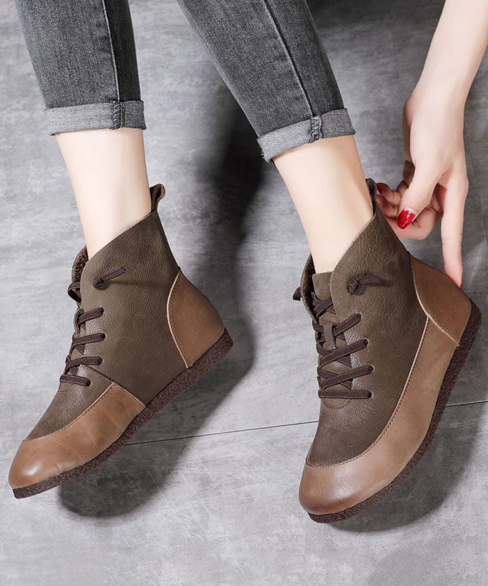 Grey Boots Cowhide Leather Art Splicing Boots