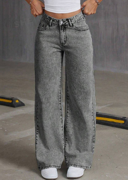 Grey Embroidered Pockets Denim Pants Summer