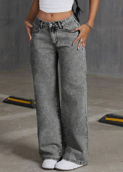 Grey Embroidered Pockets Denim Pants Summer