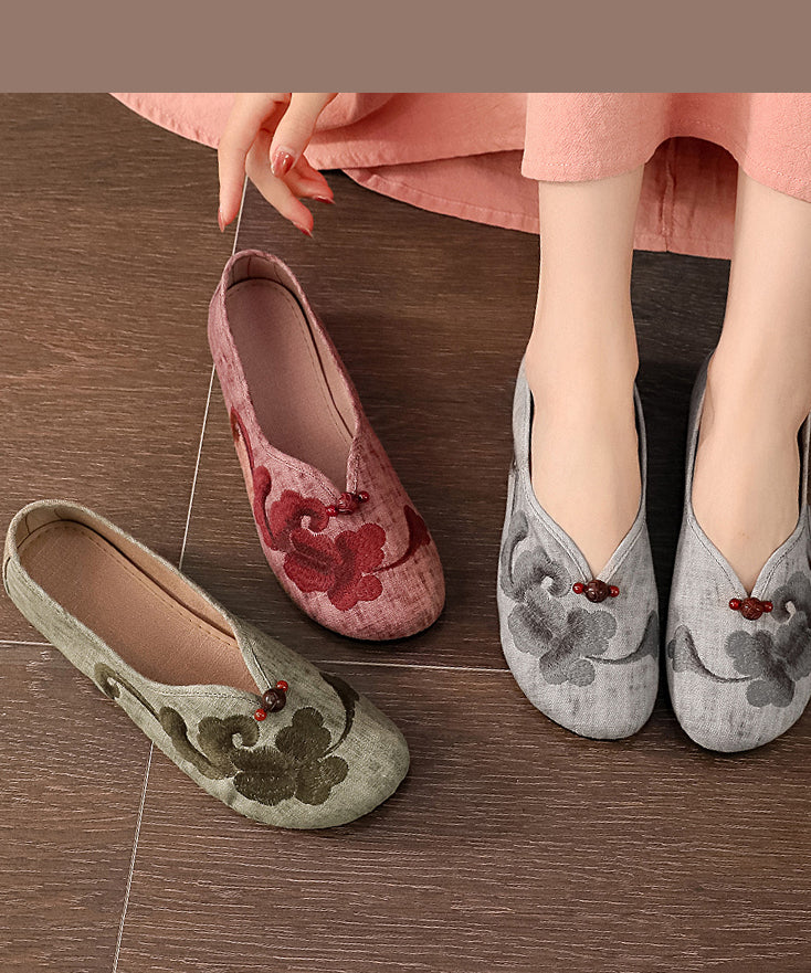 Grey Flats Comfy Cotton Fabric Embroideried Flat Feet Shoes